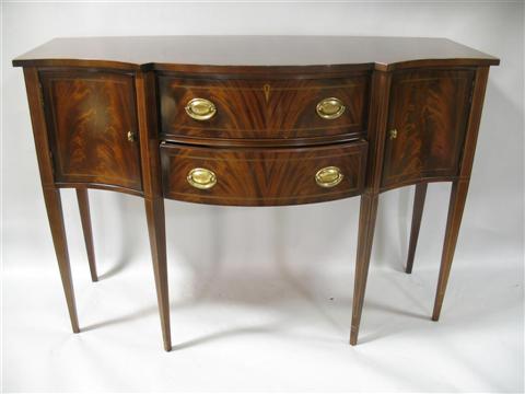 Appraisal: HICKORY CHAIR COMPANY HEPPLEWHITE STYLE SIDEBOARD The serpentine top over