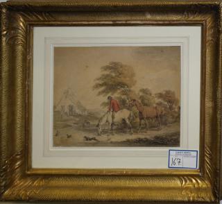 Appraisal: Attr George Morland English - Groom with two horses pen