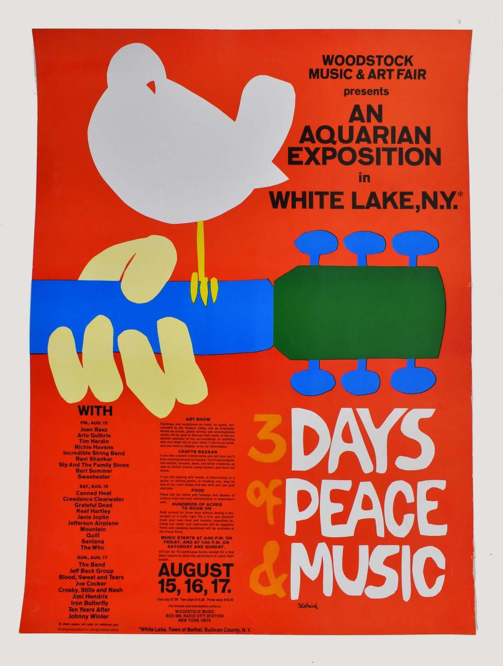 Appraisal: ARNOLD SKOLNIK WOODSTOCK MUSIC FESTIVAL POSTER Days of Peace Music