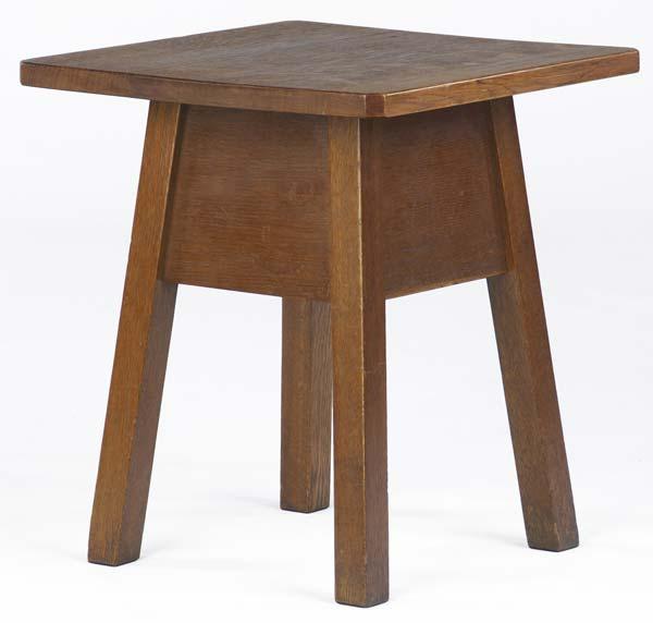 Appraisal: GUSTAV STICKLEY Tabouret with square overhanging top on a broad