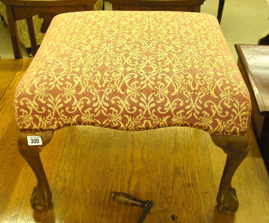 Appraisal: Upholstered stuff-over dressing stool with cabriole legs terminating in ball