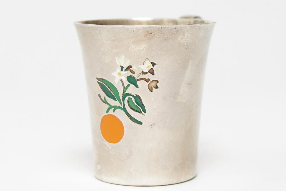 Appraisal: Tiffany Co Sterling Silver Enamel Cup Tiffany silver with orange