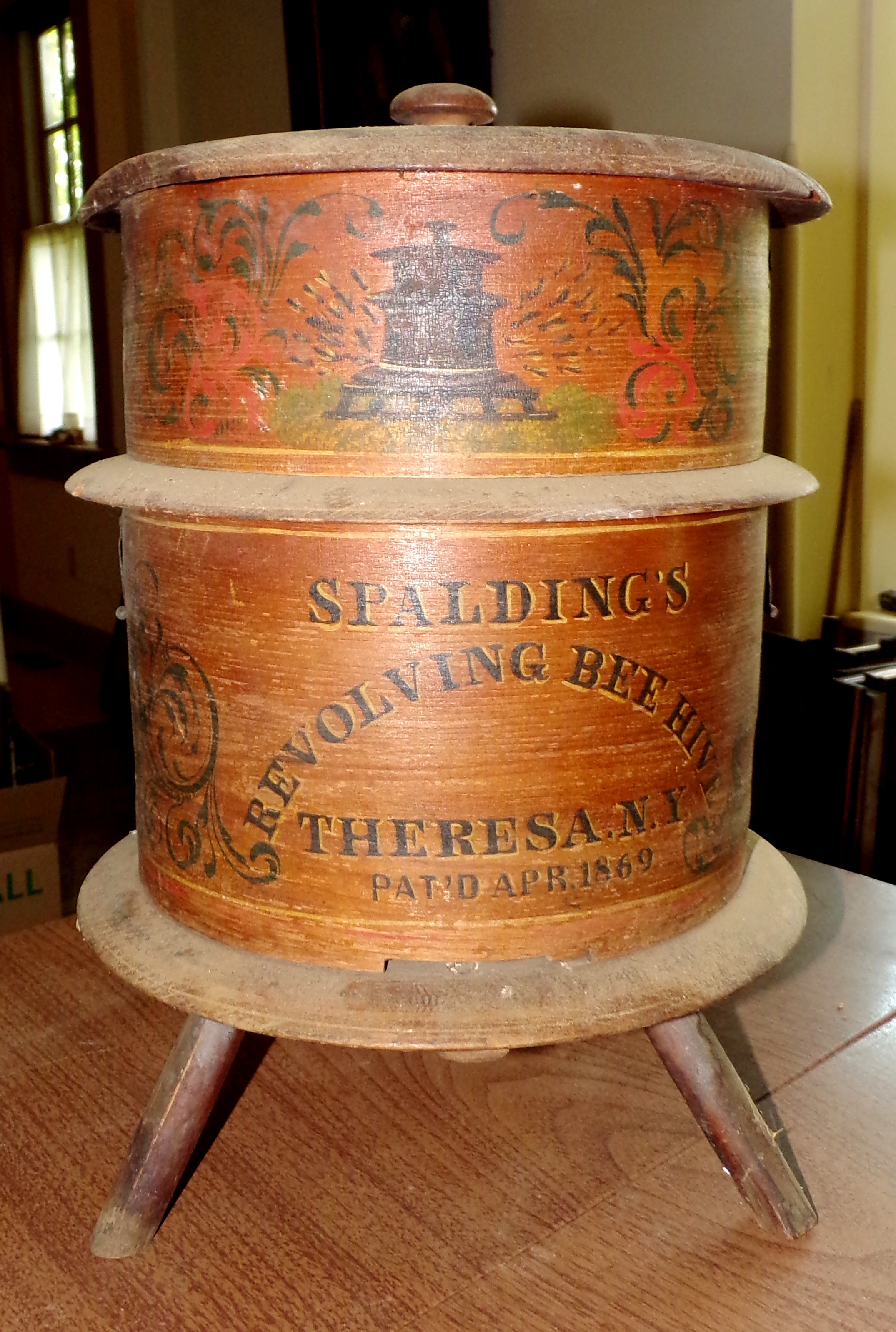 Appraisal: Spalding's revolving beehive Theresa NY patented Apr wood decorated in