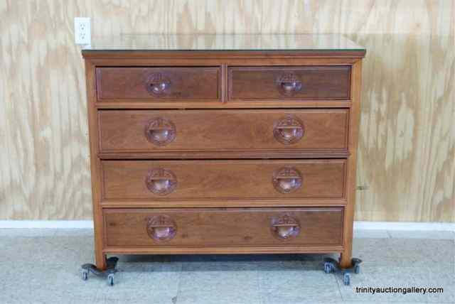 Appraisal: Asian Design Walnut Dresser w Glass TopThis is a very