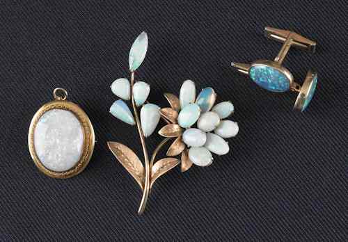 Appraisal: K yellow gold opal group to include a brooch cuff