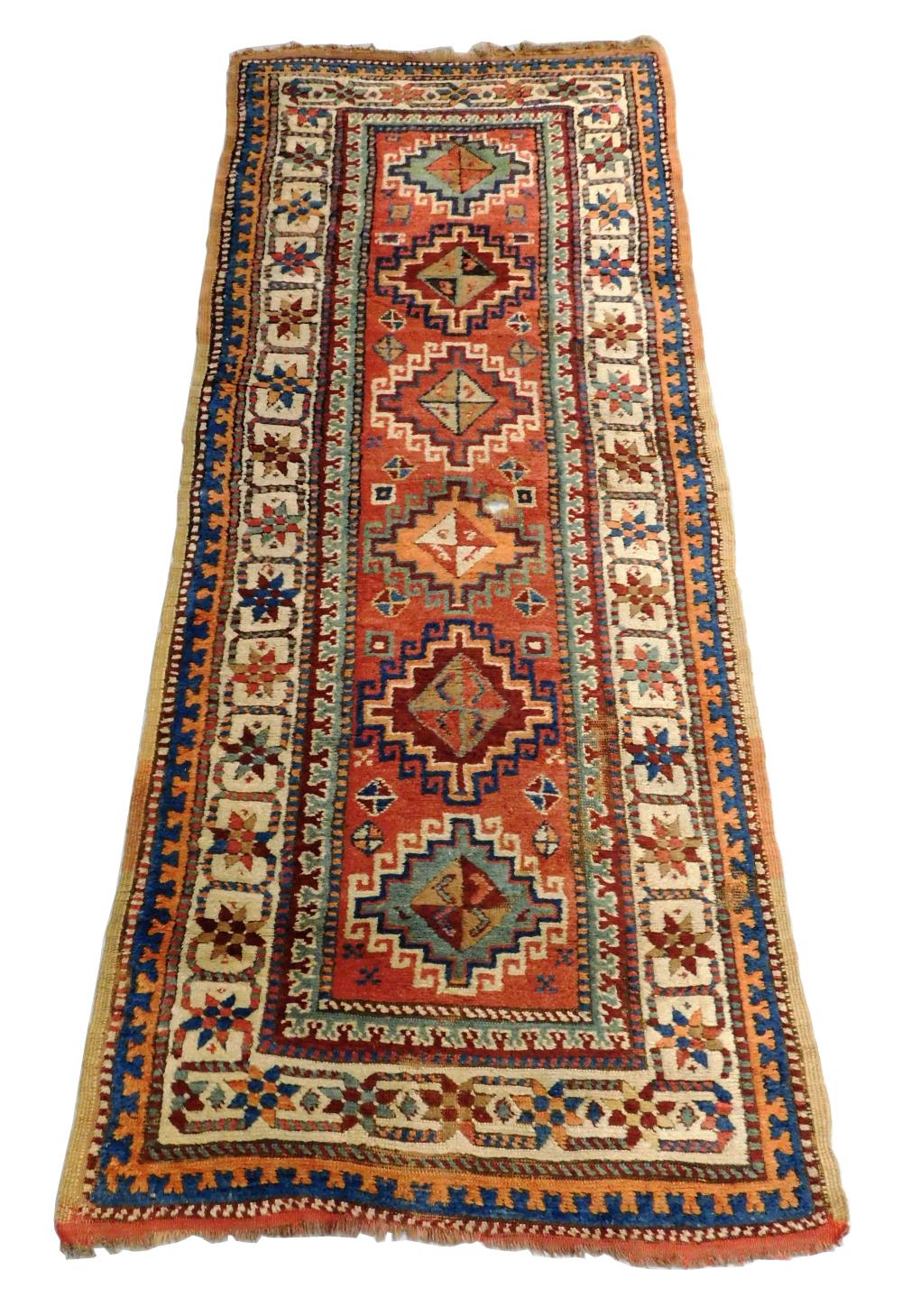 Appraisal: RUG Antique Persian Kurd runner ' x ' salmon field