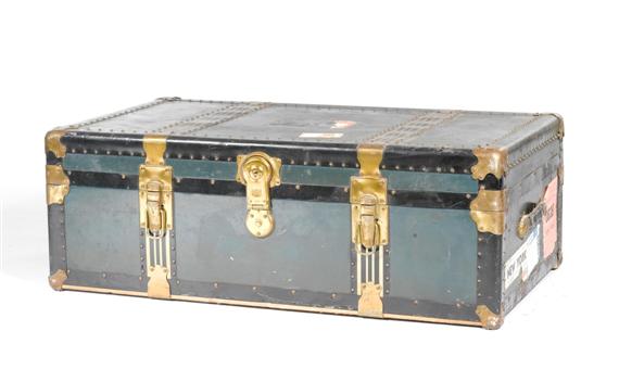 Appraisal: LARGE TRUNKS early th century Painted blue and reinforced with