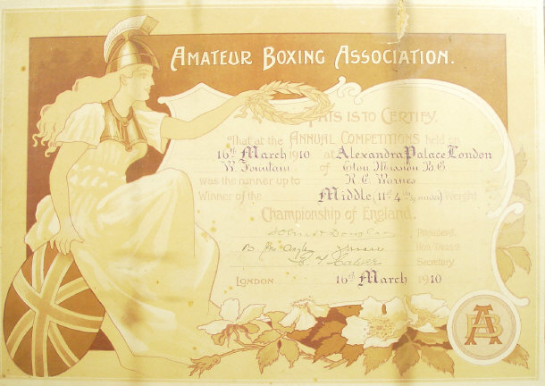 Appraisal: Amateur Boxing Association runners up certificate in a later frame