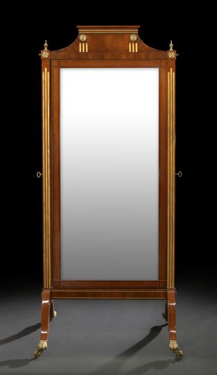 Appraisal: Empire-Style Mahogany Cheval Mirror early th century the rectangular beveled