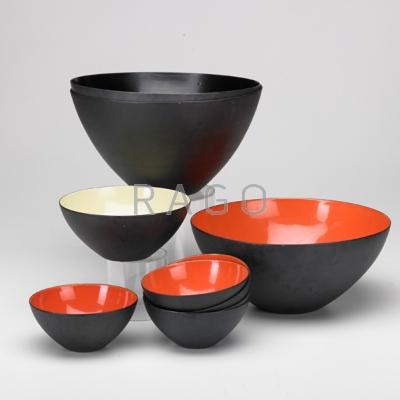 Appraisal: HERBERT KRENCHEL KRENT Six-piece enameled metal salad set and three