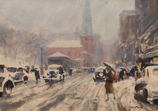 Appraisal: JOHN WHORF American JOHN WHORF American - Blizzard Park Streetwatercolorsigned