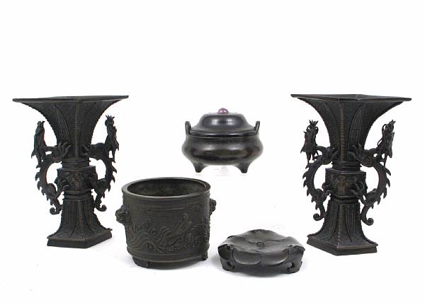 Appraisal: A group of Asian bronzes including a pair of Japanese