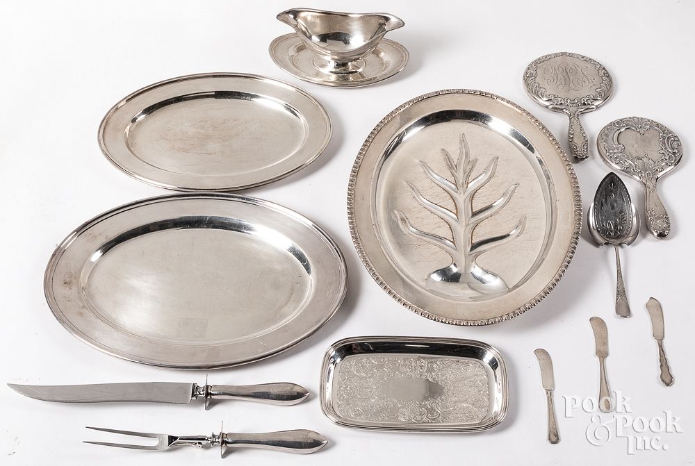 Appraisal: Group of sterling and silver plate Group of sterling and