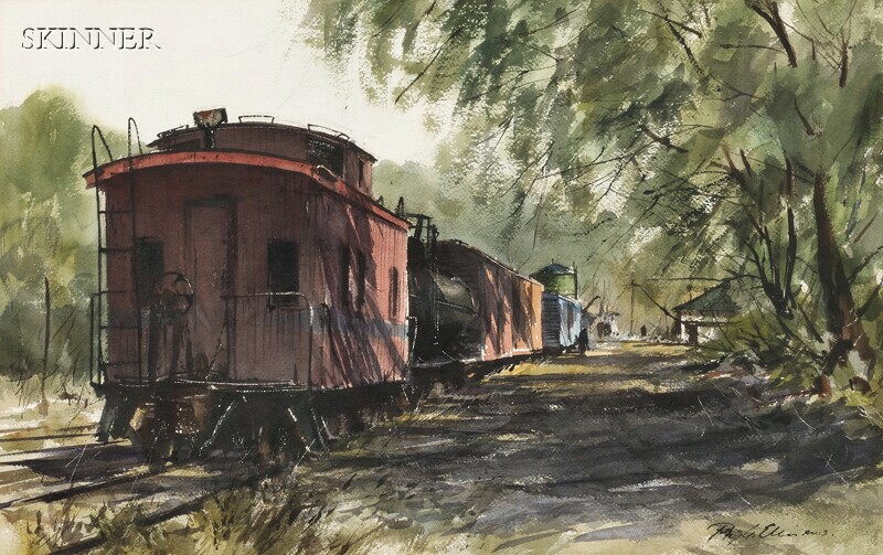 Appraisal: Ray G Ellis American b Rail Cars Signed Ray G