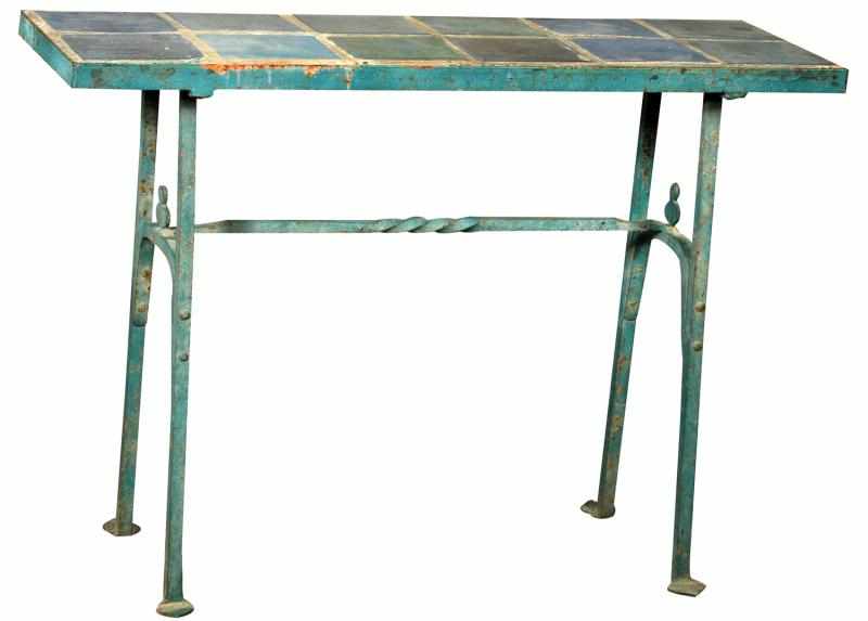 Appraisal: Tile Top Side Table with Iron Base Description Manufactured by