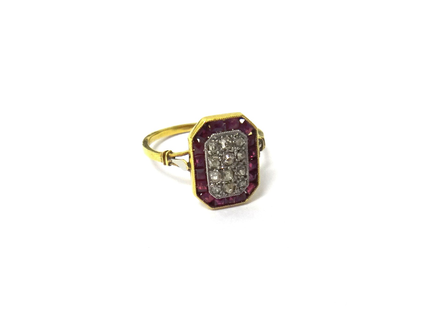 Appraisal: A French gold diamond and synthetic ruby set ring in