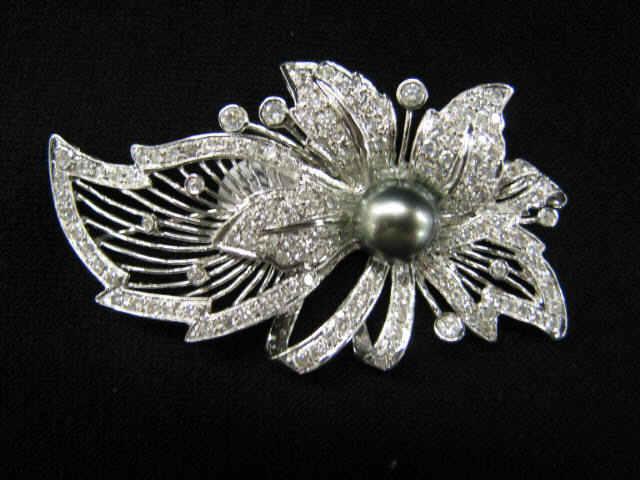 Appraisal: Diamond South Seas Pearl Brooch carats of diamonds surrounding a