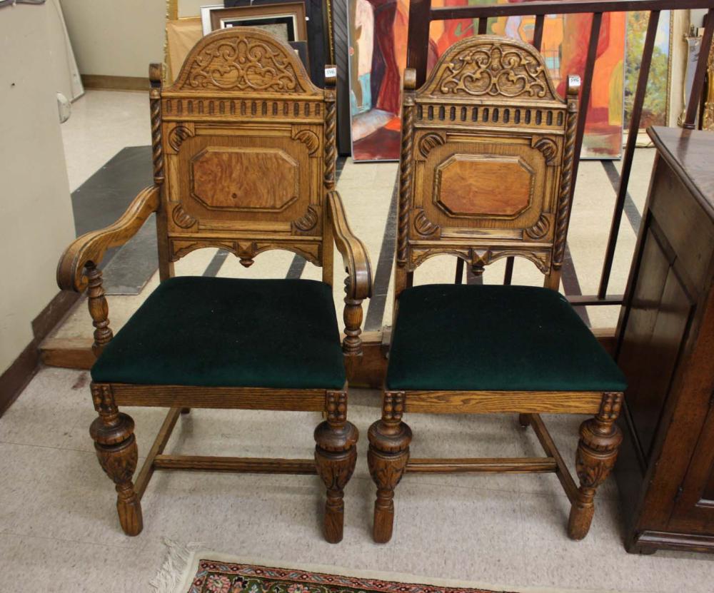 Appraisal: A SET OF FOUR 'LANCASHIRE' DINING CHAIRS English Jacobean style