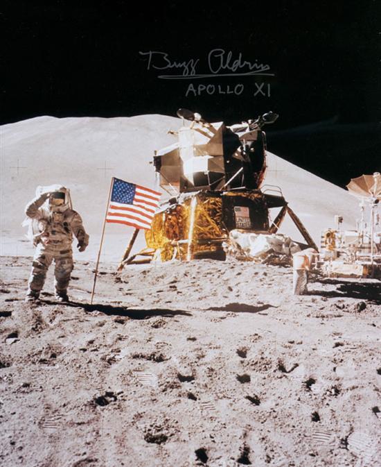 Appraisal: Astronaut Buzz Aldrin Signed poster showing an astronaut presumably one