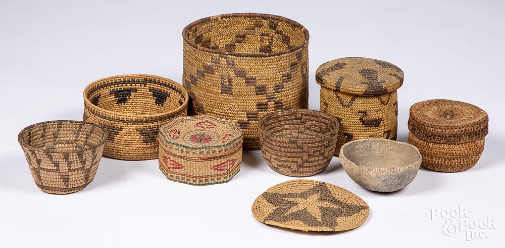 Appraisal: Seven Native American Indian baskets Seven Native American Indian baskets