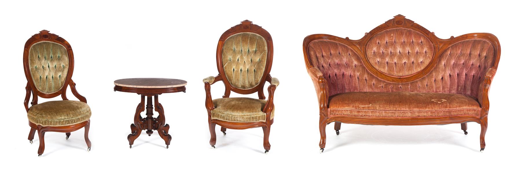 Appraisal: FOUR-PIECE VICTORIAN PARLOR SET American th quarter- th century walnut