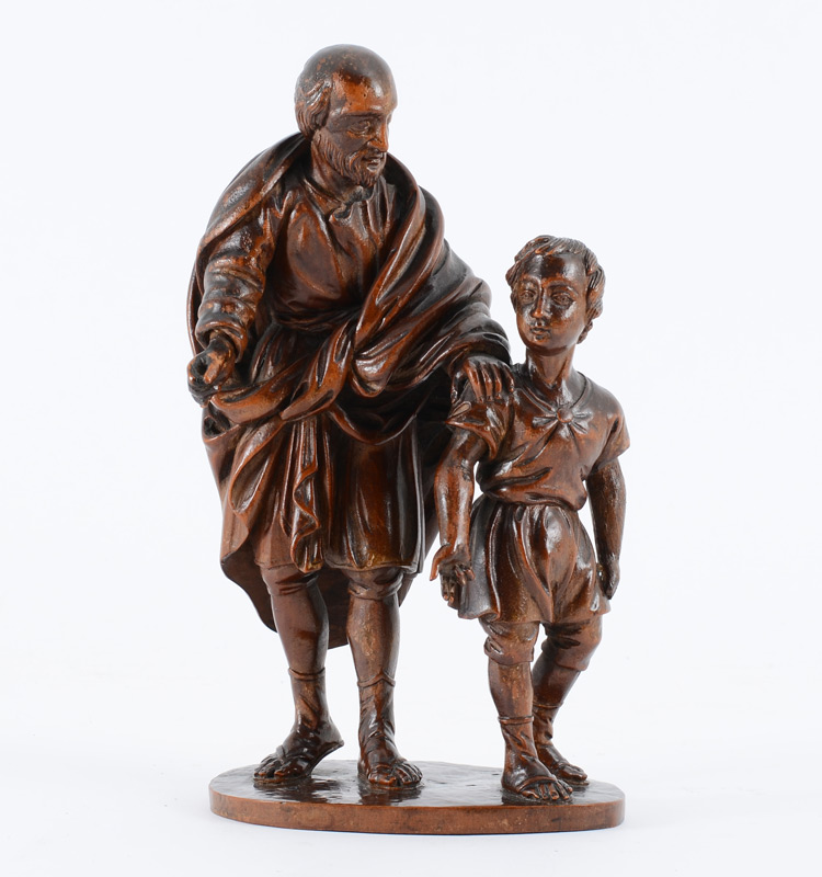 Appraisal: CONTINENTAL CARVED FIGURE OF A SCHOLAR AND CHILD Most likely