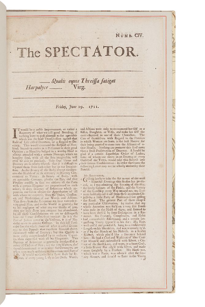 Appraisal: GRABHORN PRINTING An Original Issue of The Spectator Together with