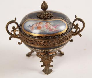 Appraisal: COBALT FRENCH SEVRES PORCELAIN CAPPED POTPOURRI JAR WITH PUTTI AND