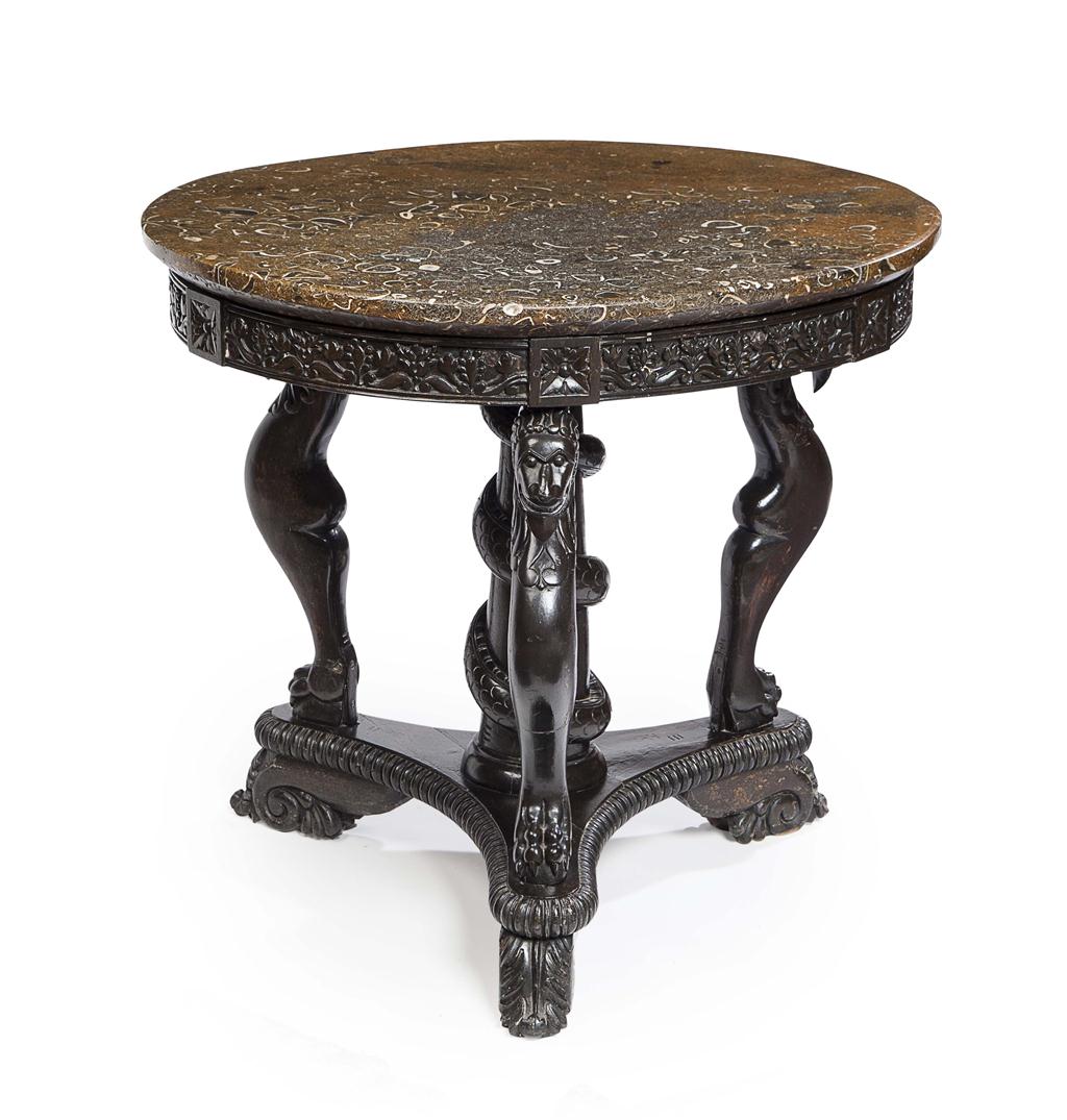 Appraisal: REGENCY FOSSILIZED MARBLE TOPPED PAINTED HARDWOOD CENTRE TABLE POSSIBLY ANGLO-INDIAN