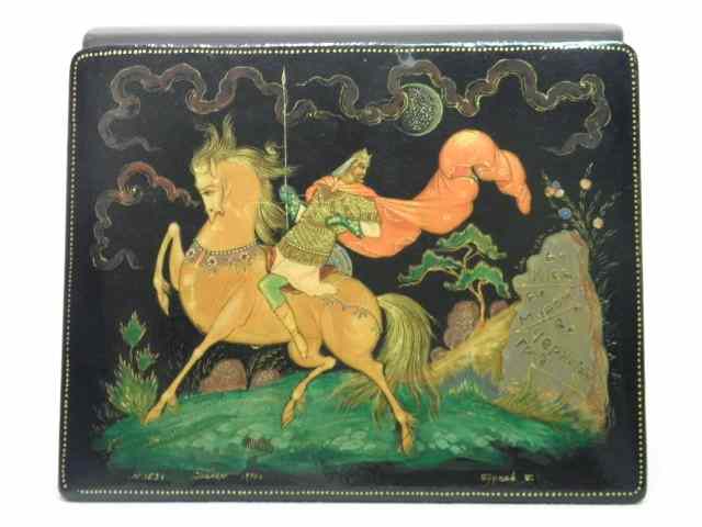 Appraisal: Russian Kholui lacquer box ''Dobrynya Nikitich'' The episode depicted on