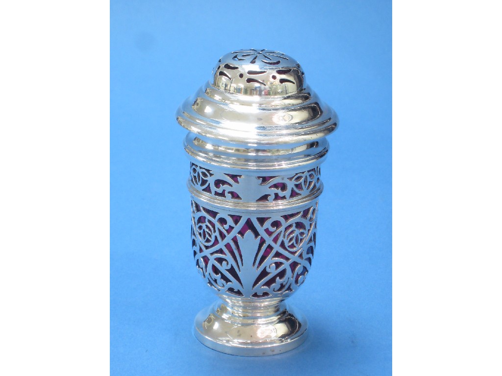 Appraisal: An Edward VII pierced Sugar Caster with cranberry glass liner