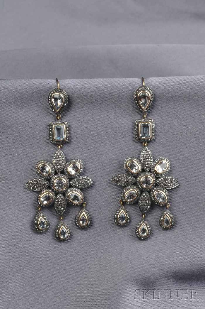 Appraisal: Aquamarine and Diamond Earpendants each set with fancy-cut aquamarines and