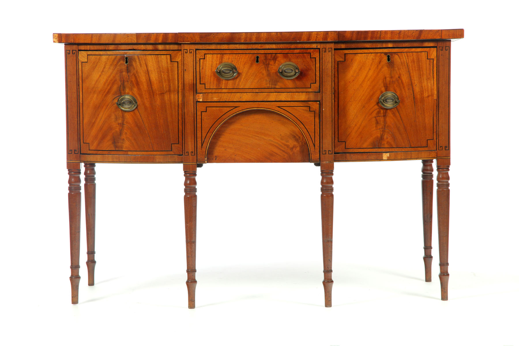 Appraisal: INLAID REGENCY SIDEBOARD England early th century figured veneer mahogany