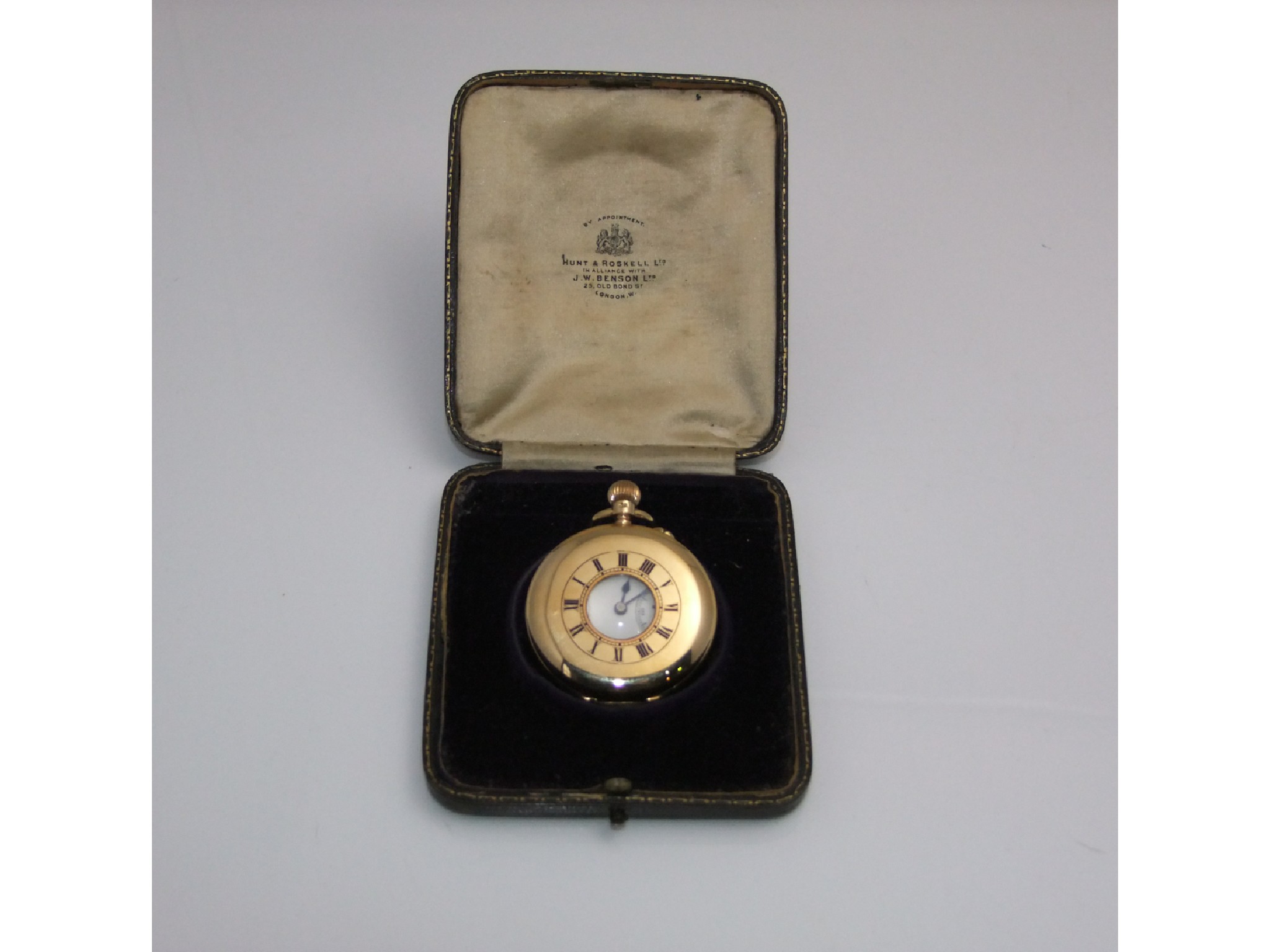 Appraisal: A cased ct gold half-hunter pocket watch J W Benson