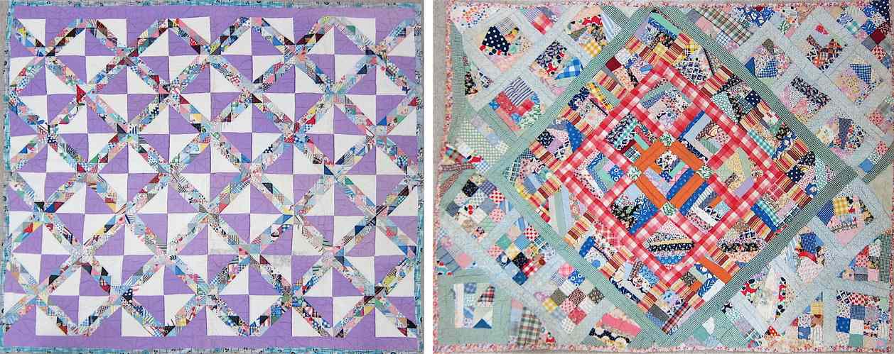 Appraisal: TWO AMERICAN HAND STITCHED PATCHWORK COTTON QUILTS Asymmetric Diamond Variation