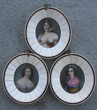 Appraisal: MINIATURE PAINTINGS ON IVORY IN IVORY FRAMES Overall '' x