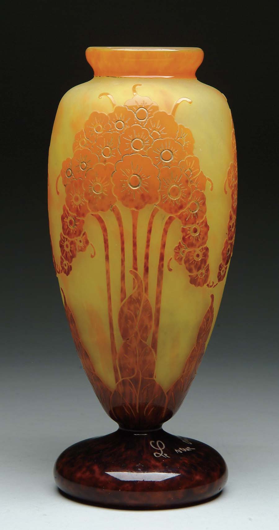 Appraisal: LEVERRE ART DECO VASE LeVerre vase features floral cameo decoration