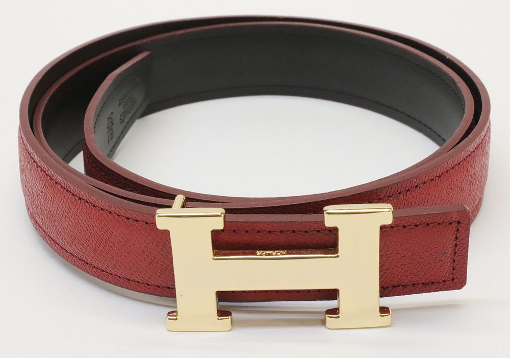 Appraisal: Hermes H Belt Hermes H belt in red Epsom leather