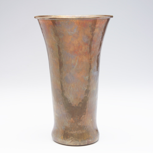 Appraisal: GUSTAV STICKLEY Hammered copper flaring vase with rolled rim Cleaned