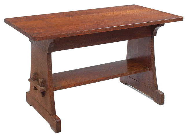 Appraisal: Stickley Brothers trestle table unusual form with rectangular top over