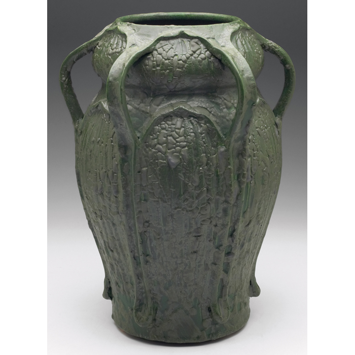 Appraisal: Door Pottery vase in the style of Grueby contemporary executed