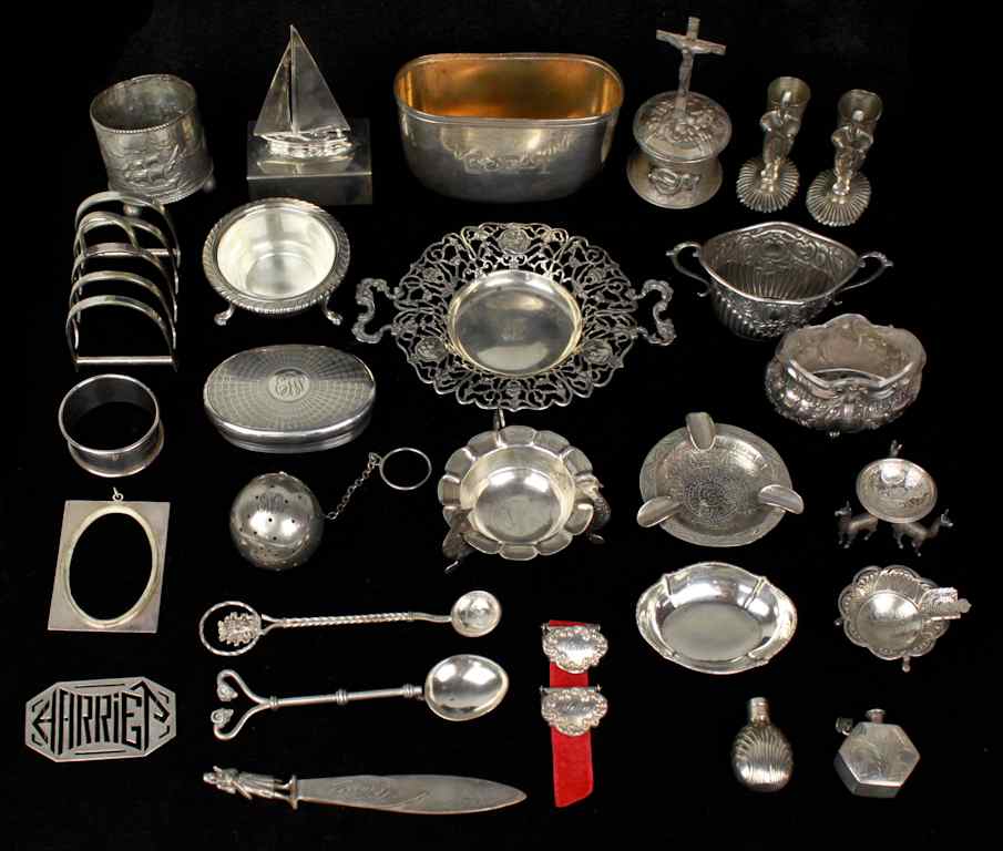 Appraisal: TWENTY-SEVEN SMALL SILVER AND OBJECTS including a silver tea ball