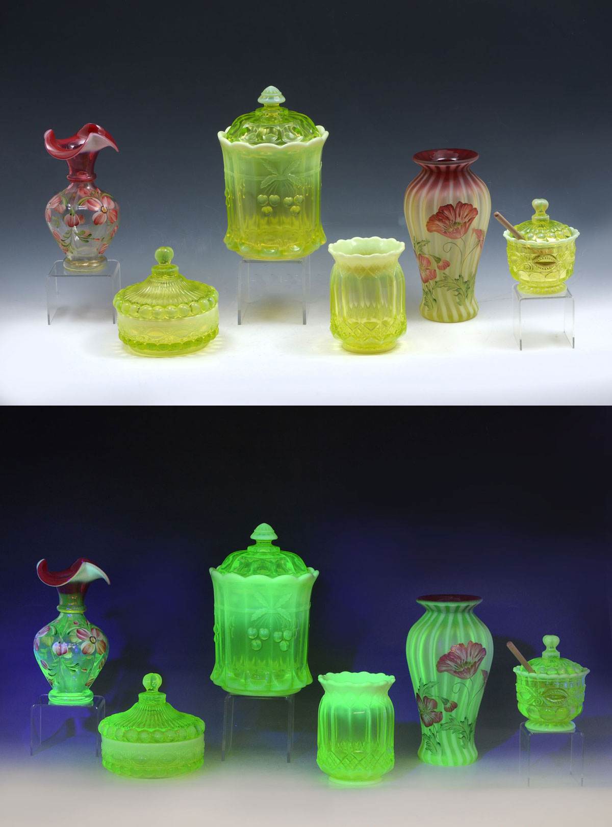 Appraisal: PIECE VASELINE GLASS COLLECTION Comprising - Fenton Ruby to Vaseline