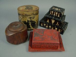 Appraisal: Three Indian quill work boxes widths cm and smaller a