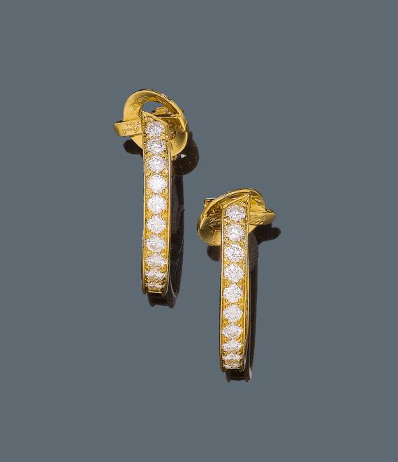 Appraisal: DIAMOND EAR CLIPS VAN CLEEF ARPELS Yellow gold Decorative creole