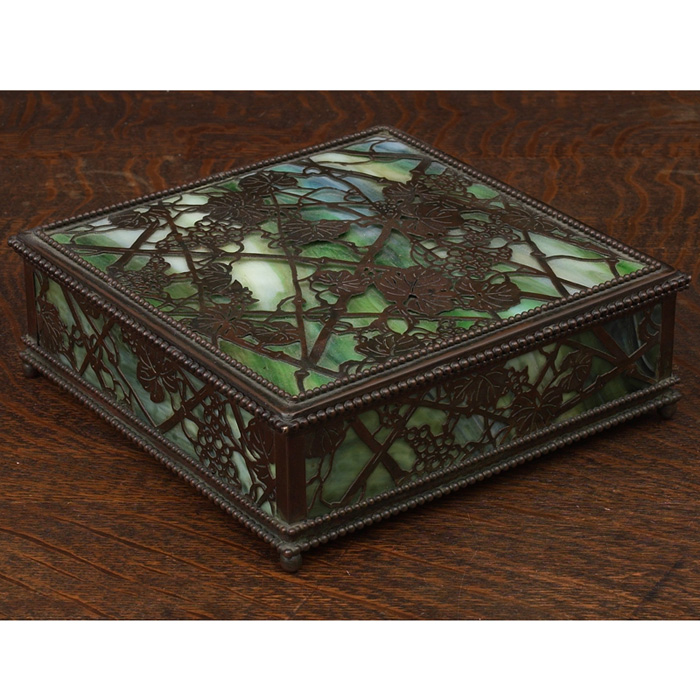 Appraisal: Tiffany Studios utility box bronze with a grapevine pattern over