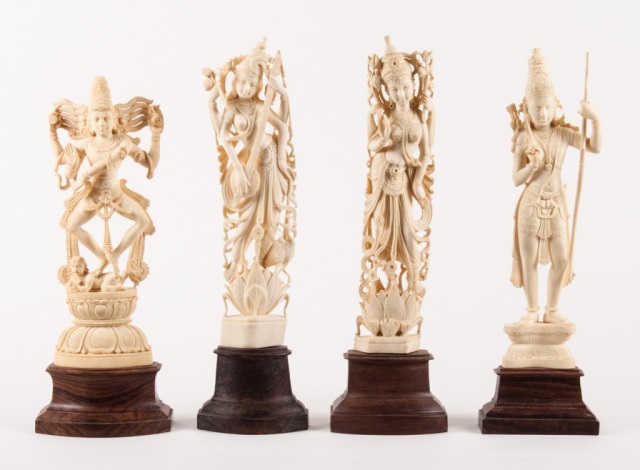 Appraisal: Four Indian carved ivory deity figures th century each modeled