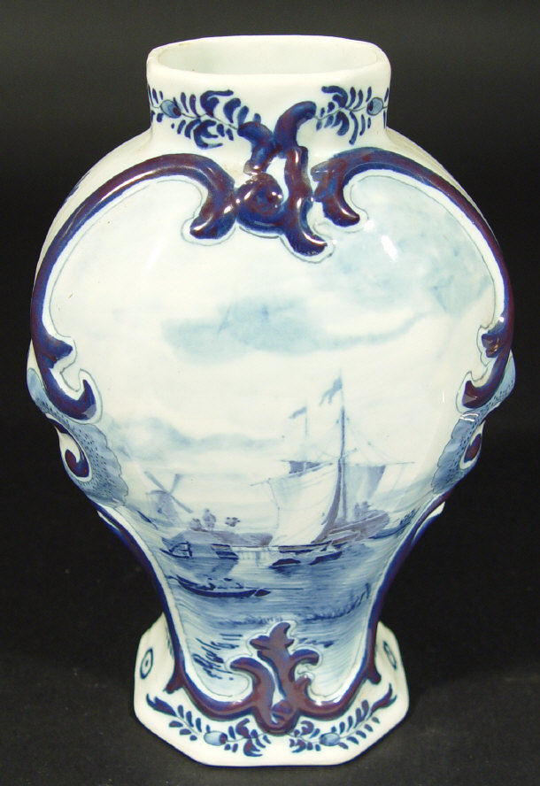 Appraisal: Delft vase hand painted with a panel of barges and