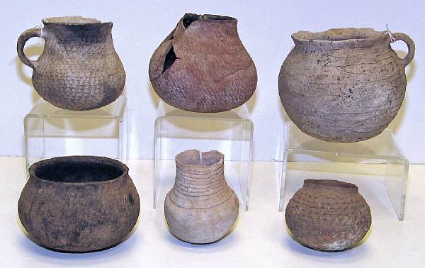 Appraisal: Six ancient Southwest corrugated vessels diameter - in