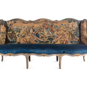 Appraisal: A Louis XV Painted Canap with Needlepoint Tapestry Upholstery Circa